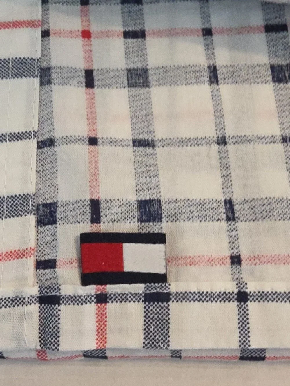Tommy Hilfiger Navy & Red Checked Classic Plaid Cotton Twin Flat Sheet
